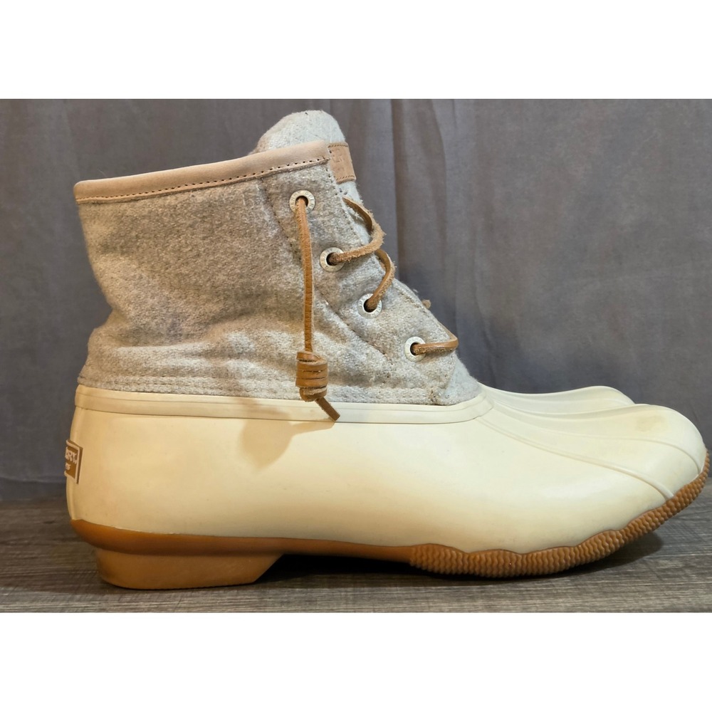 Sperry Saltwater Duck Boots Womens Size 7.5 Off White Wool Blend Waterproof